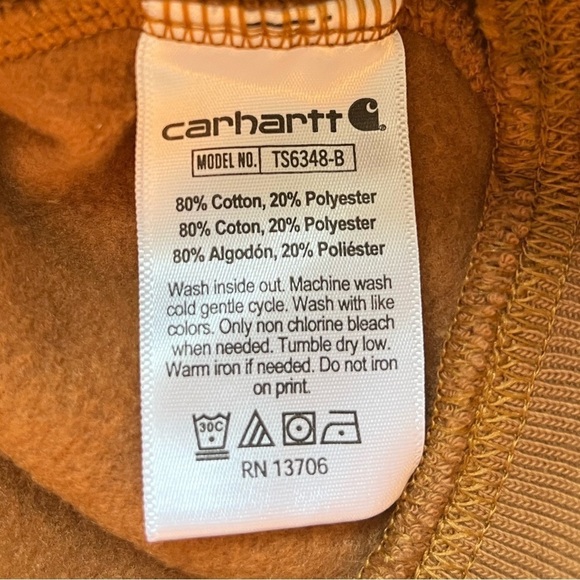 Carhartt boys tan hooded sweatshirt big logo size small 8/10 - Picture 3 of 6